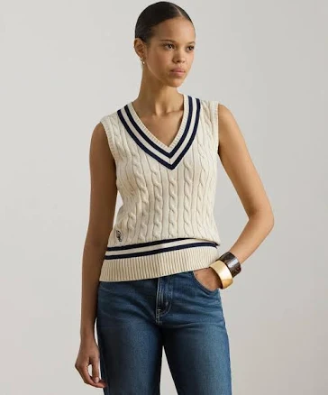 Ralph Lauren Women's Cable-Knit Cotton Cricket Sweater Vest