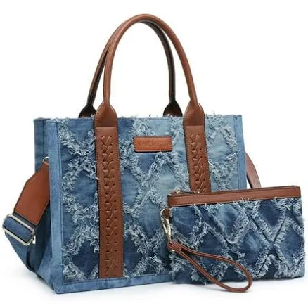 Vansarto Women's Boho Denim Tote Bag with Wristlet