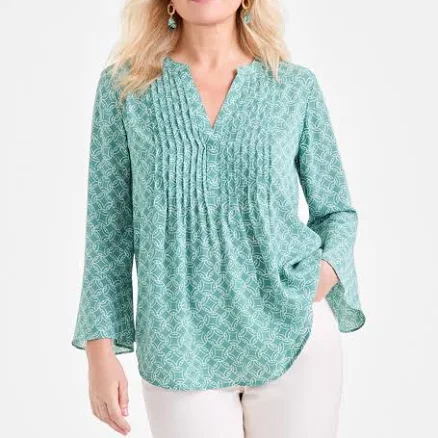 Style & Co. Women's Printed Pintuck Ruffle Sleeve Top