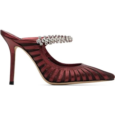 Jimmy Choo Women's Crystal-Embellished Bing 100 Heeled Mules DEEP MERLOT (EU 36)
