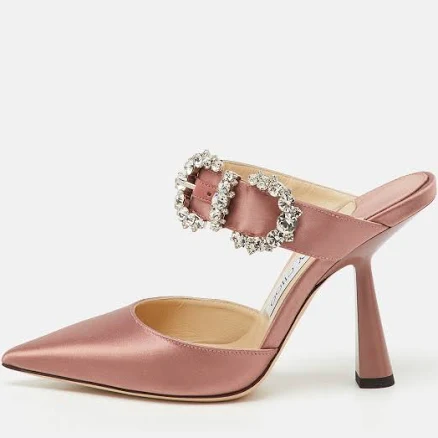 Jimmy Choo Dusty Rose Satin Crystal Buckle Embellished Smokey Mules Size 36