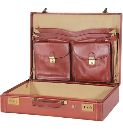 Mid Century Art Deco Hard Case Leather Attache Briefcase After Bally, Hermes