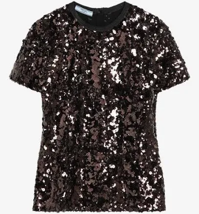 Prada Women's Embroidered Sequin Top - Black - T-shirts