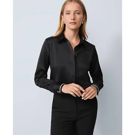 Ann Taylor Women's Embellished Satin Modern Shirt