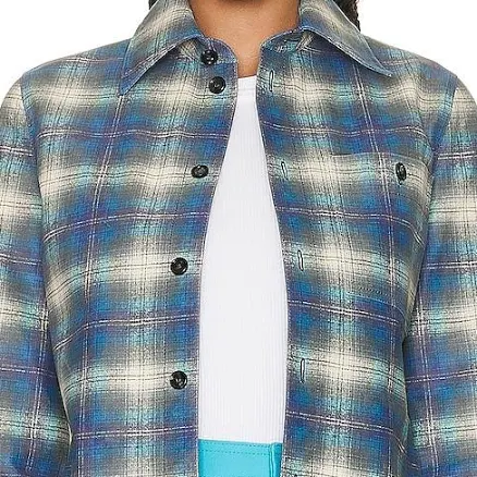 Bottega Veneta Leather Check Flannel Women Shirt - Multi Light Blue