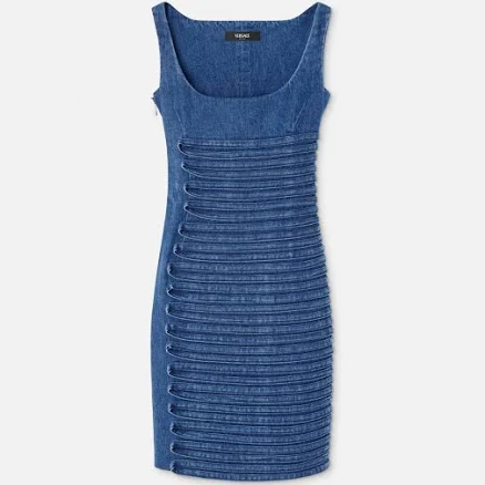 Versace Denim Scoop-Neck Fitted Mini Dress