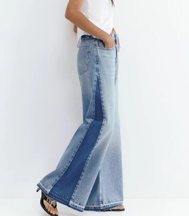 Pull&Bear Women's Wide-Leg Patchwork Jeans