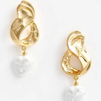 Self Portrait Gold Link Pearl Drop Earrings