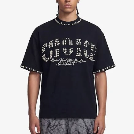 Thesupermade Elegant Pearl-Embellished Oversized T-Shirt