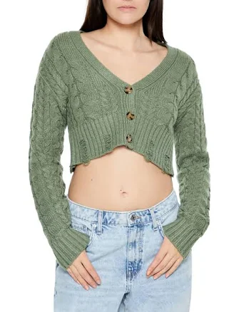 Cropped Cable Knit Cardigan