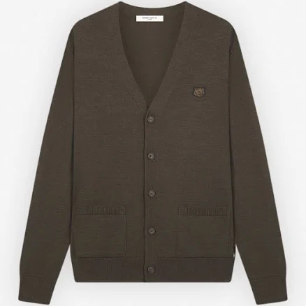 Bold Fox Head Patch Regular Cardigan Khaki