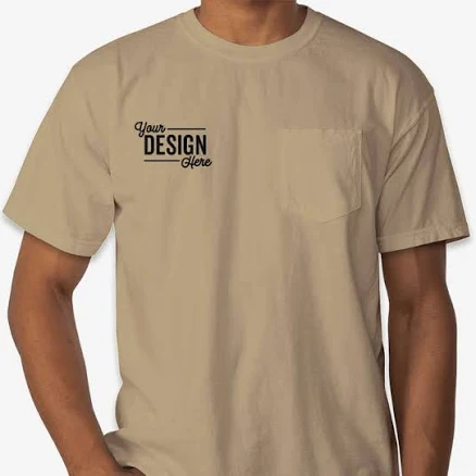 Sample - Comfort Colors 100% Cotton Pocket T-shirt - Embroidered - Khaki - Size S
