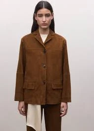 Straight suede blazer with topstitching