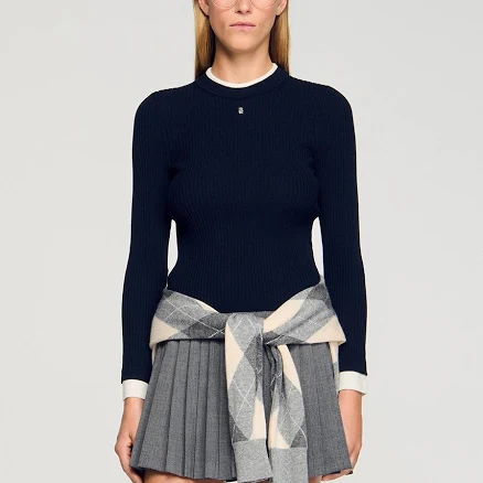 Sandro Women's Contrast-Trim Slim-Fit Knitted Sweater