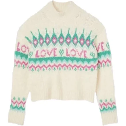 Sandro Ecru Wool Fair Isle Knit Jumper Size 1 FR