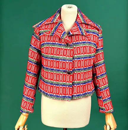 1970s Geometric Wool Jacquard Cropped Jacket