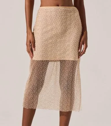 ASTR The Label Messina Pearl Embellished Midi Skirt