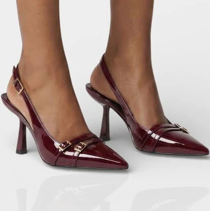 VALEN Women's Patent Buckle Slingback Heels