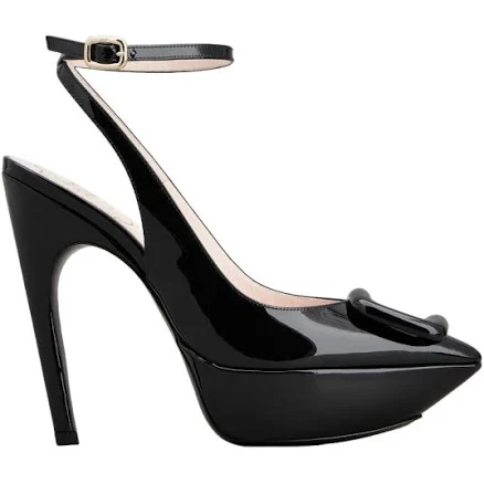 Roger Vivier Viv' Choc Lacquered Patent Leather Slingback Pumps