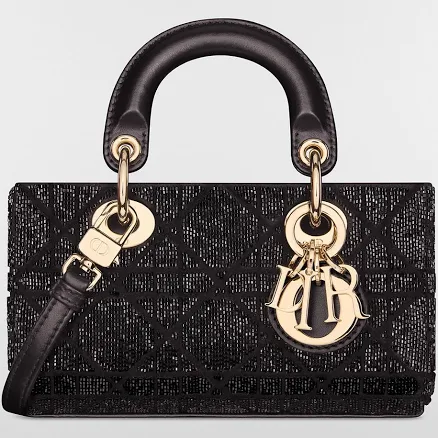Dior Dior Or D-Joy Micro Bag Black Microbead-Embroidered Cotton With Cannage Motif Women