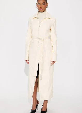 Fashion Nova Kennedy Belted Faux Leather Zip Up Coat
