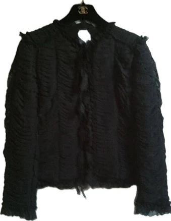 Chanel 06a Black Silk Ruched Bow Detail Blouse Jacket Fr40 Us8