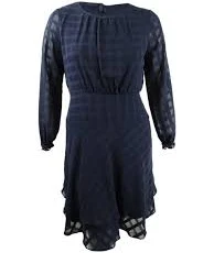 DKNY Women's Long Sleeve Double Layer Skirt Dress