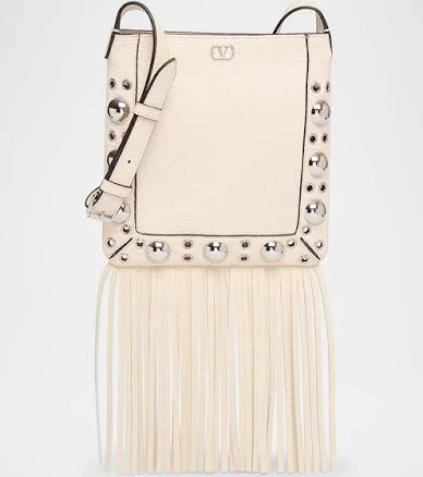 Valentino Garavani Nellcote Small Fringe Studded Leather Crossbody Bag, Light Ivory, Women's, Handbags & Purses Crossbody Bags & Camera Bags