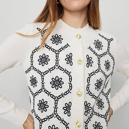 Ann Taylor Women's Floral Embroidered Cardigan