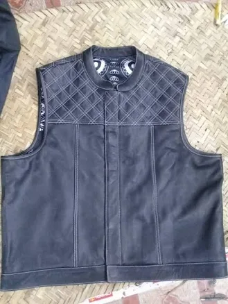 Vintage Leather Biker Vest with Stud Detail