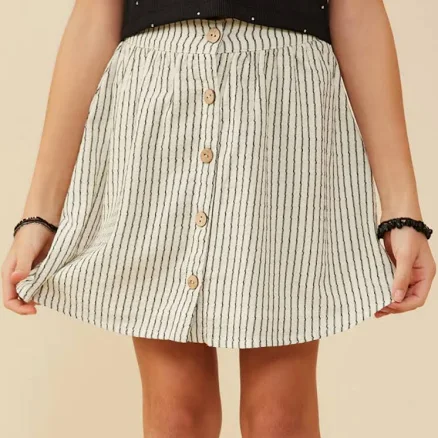 Button Front Textured Striped Skirt