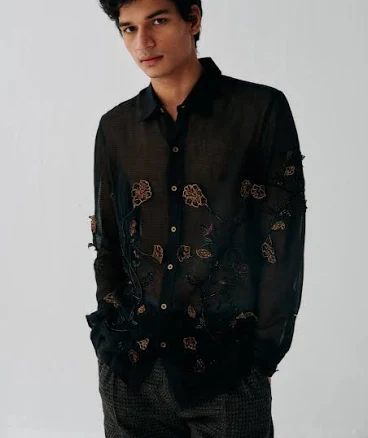 Perte d'ego Men's Vegas Floral Hand Embroidered Evening Shirt