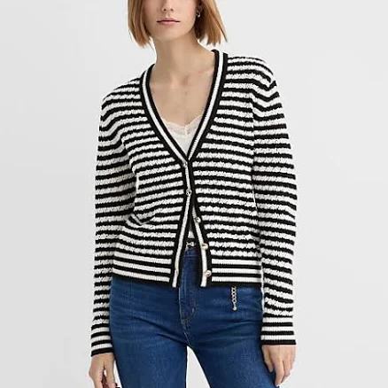 Loft Women's Pointelle Striped Cardigan Sweater