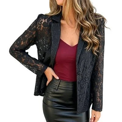 Women's Sheer Lace Notched Lapel Collar Blazer