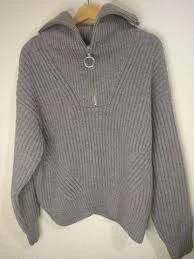 AMI PARIS - Men's Ribbed Virgin Wool Half-Zip Sweater Gray Retail $695