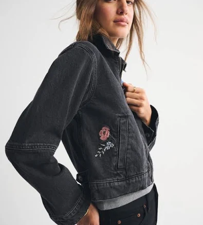 Abercrombie & Fitch Women's Embroidered Denim Zip-Up Jacket