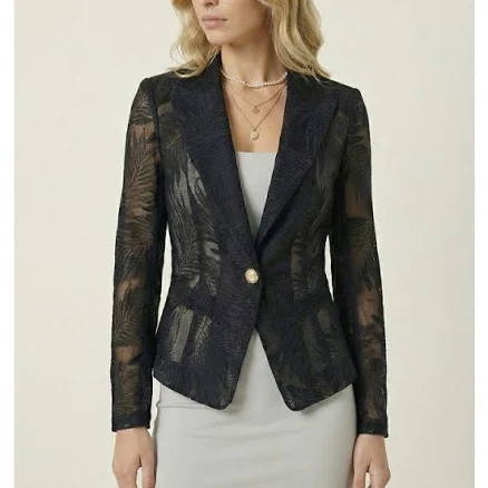 Modenaire Women's Sheer Lace Sleeved Tailored Blazer