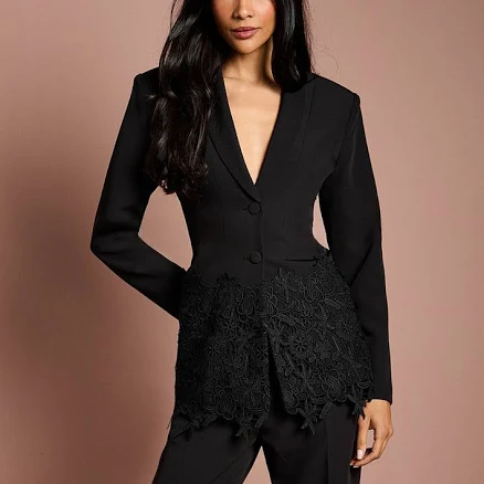 Coast Women's Single Breasted Lace Trim Fitted Blazer
