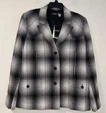 POLO RALPH LAUREN Women’s Wool Blend Twill Plaid Blazer/Jacket Grey Sz 14 NWT