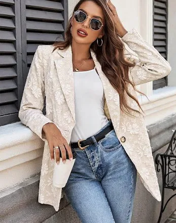 Floral Jacquard 3D Embossed Flower Blazer