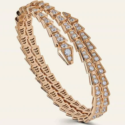 BVLGARI Serpenti Viper Two-Coil Rose Gold Full Pavé Diamonds Bracelet 357270