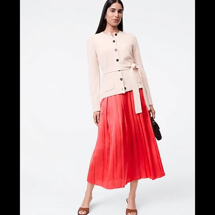 Ann Taylor Women's Satin Pleated Midi Skirt