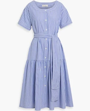Alex Mill Josie Belted Striped Cotton-Poplin Midi Dress