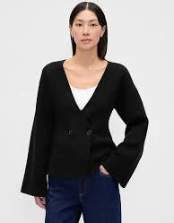 Collarless V-Neck Sweater Blazer