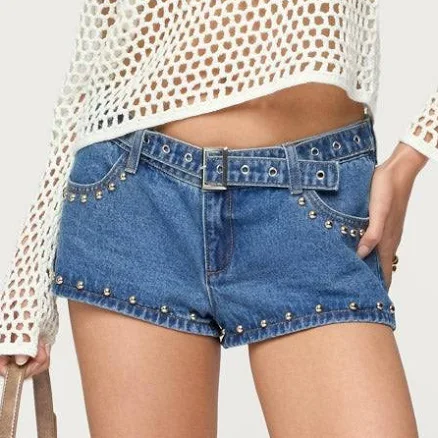 Edikted Women's Grommet & Stud Denim Micro Shorts