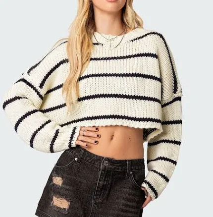 Edikted Women's Sister Striped Cropped Sweater