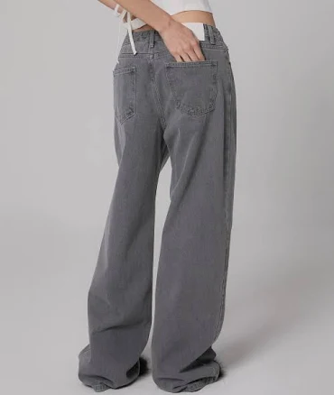 MILLIONCOR 9447 Two-Button Dark Gray Wide Denim Pants 9 Colors