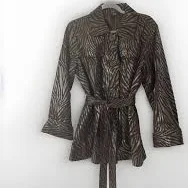 Zoe D Metallic Zebra Print Belt Trench Jacket Back Pleat Lined 14