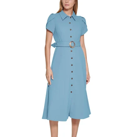 Calvin Klein Women's Tulip-Sleeve Midi Shirtdress