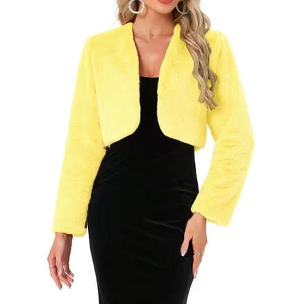 Inspire Chic Women's Collarless Faux Fur Open Front Shrug